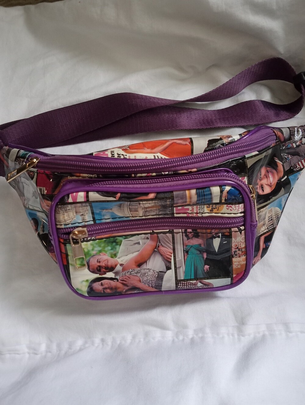 Purple Photo-Collage Crossbody Fanny Pack